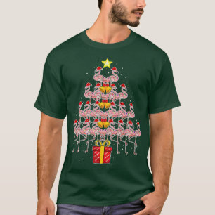 Star Flamingo Christmas Tree Funny Pink Santa Hat T-Shirt