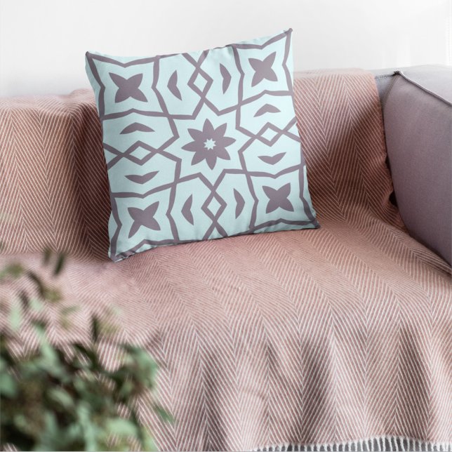 Star Flower Pattern in Pale Blue and Gray Throw Pillow (Creator Uploaded)