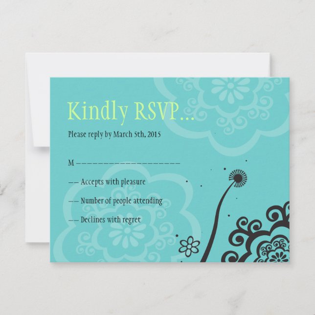 STAR FLOWERS Bat Mitzvah Invitation Reply Card (Front)