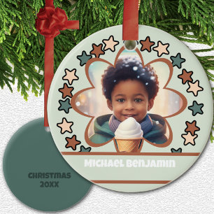 Star framed photo Grandson Christmas Ceramic Ornament
