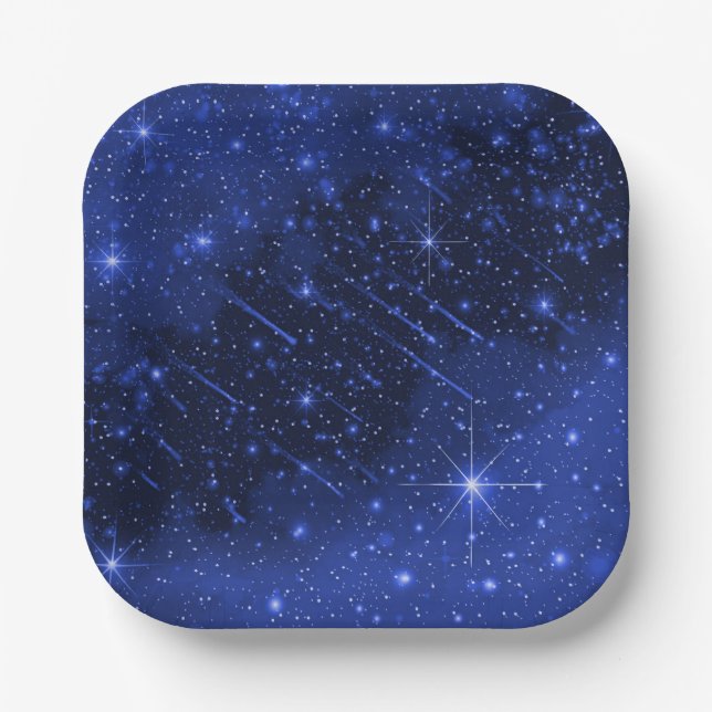 Star Galaxy On Blue  Paper Plate (Front)