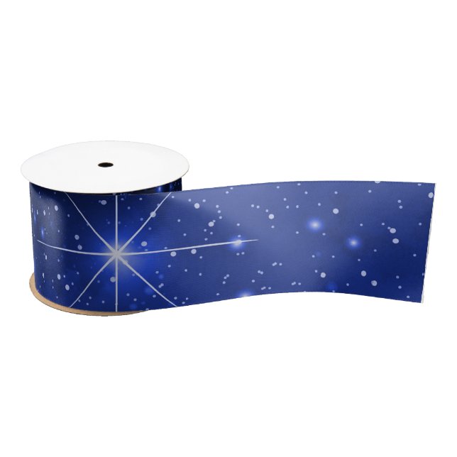 Star Galaxy On Blue  Satin Ribbon (Spool)