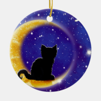 Star Gazing Cat Ceramic Ornament