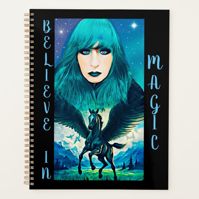 Star Goddess and Black Pegasus Fantasy Abstract   Planner (Front)