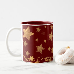 Star Gold Red Elegant Vintage Merry Christmas Two-Tone Coffee Mug