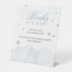 Star Grey Blue Baby Shower Books For Baby Pedestal Sign
