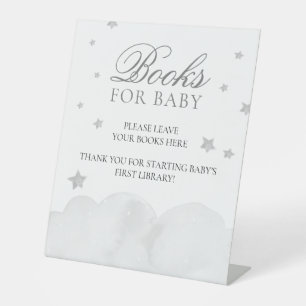 Star Grey Blue Baby Shower Books For Baby Pedestal Sign