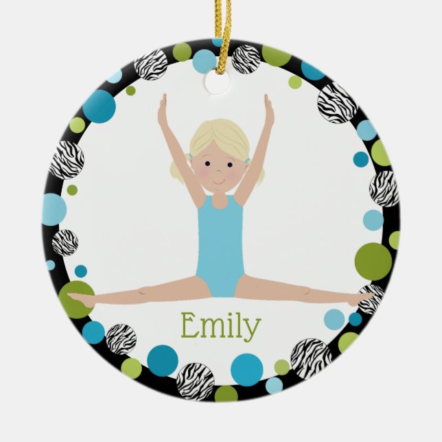 Star Gymnast Blonde in Aqua and Green Ceramic Ornament (Front)