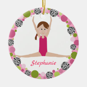 Star Gymnast Brown Braid in Pinks Ceramic Ornament