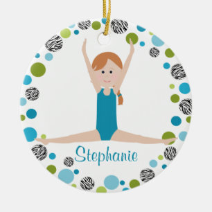 Star Gymnast in Aqua and Green Personalized Ceramic Ornament