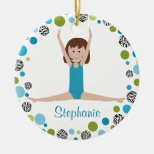 Star Gymnast in Aqua and Green Personalized Ceramic Ornament