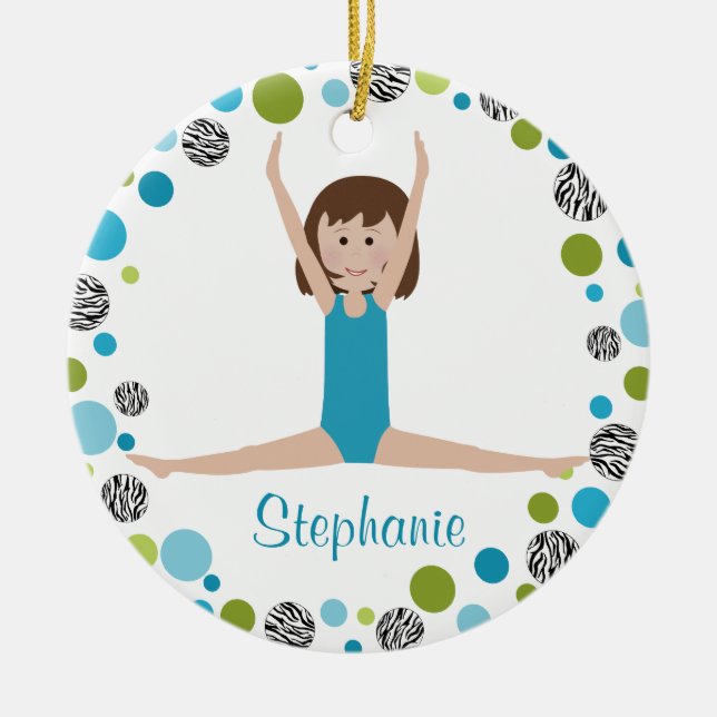 Star Gymnast in Aqua and Green Personalized Ceramic Ornament (Front)