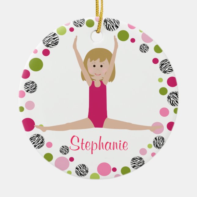 Star Gymnast in Pinks Personalized Ceramic Ornament (Front)