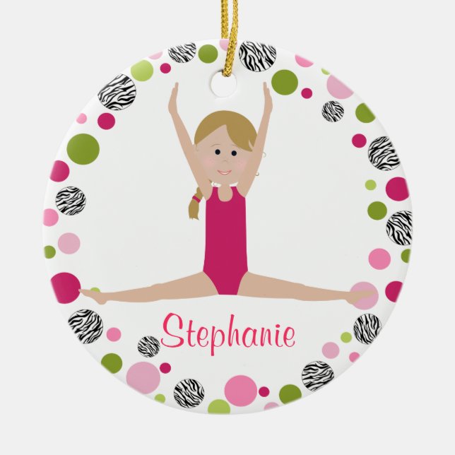 Star Gymnast in Pinks Personalized Ceramic Ornament (Front)