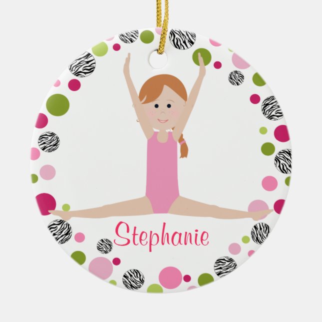 Star Gymnast in Pinks Personalized Ceramic Ornament (Front)