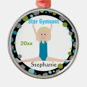 Star Gymnast Keepsake Aqua and Green Metal Ornament