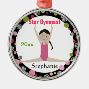 Star Gymnast Keepsake Pink and Green Metal Ornament