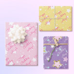 Star Happy Birthday with Girls Name Pink Yellow 3 Wrapping Paper Sheet<br><div class="desc">Happy Birthday Girls Name Pastel Stars 3 Wrapping Paper Sheets</div>