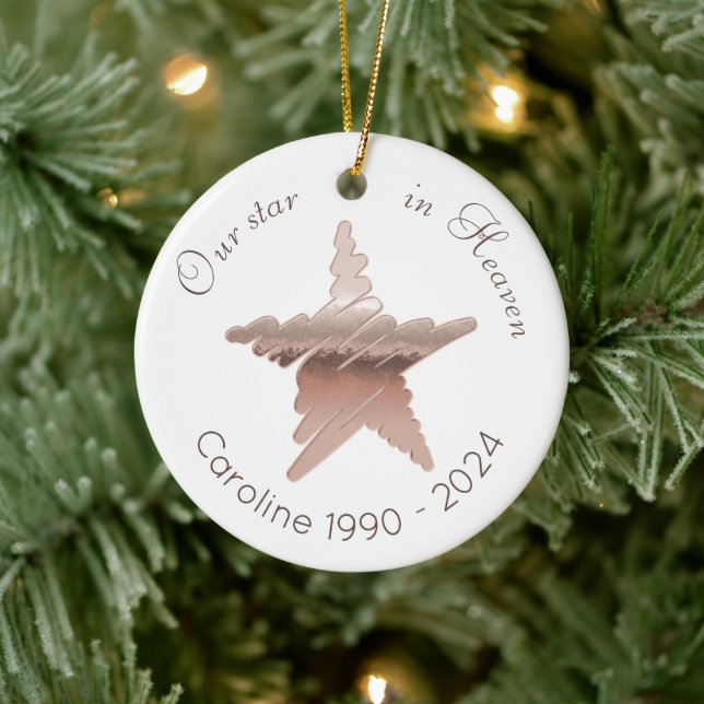 Star in Heaven remembrance rose gold star white Ceramic Ornament (Tree)