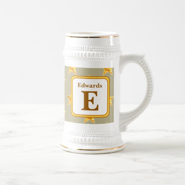 Star Initial E Gold Family Monogram Keepsake Beer Stein (Right)