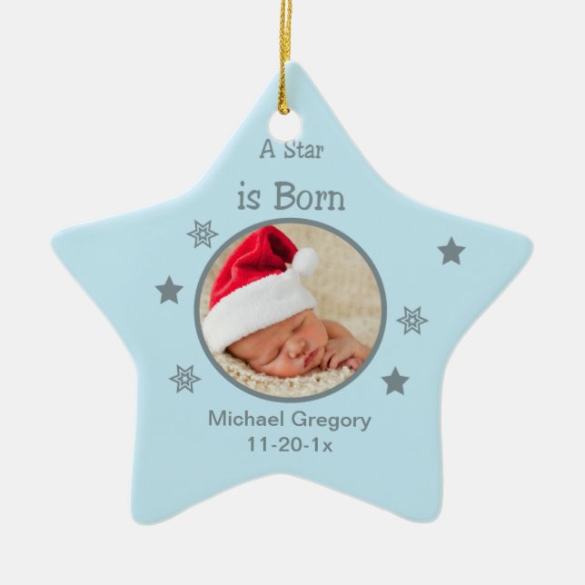 Star Is Born Personalized Photo Ornament (Blue) (Front)