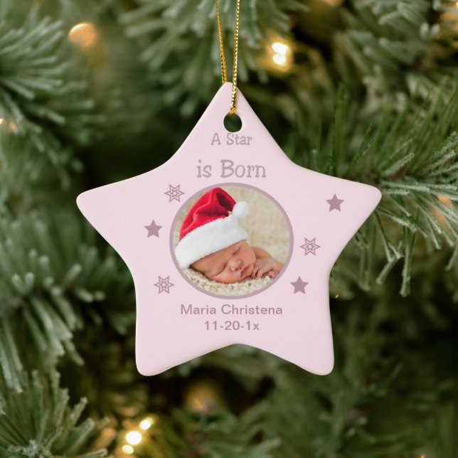 Star Is Born Personalized Photo Ornament (Pink) (Tree)