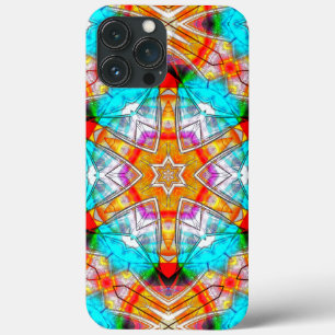 Star kaleidoscope in orange and cyan scratched th iPhone 13 pro max case