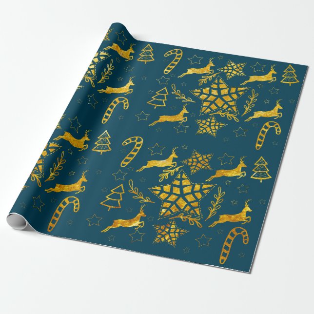 Star Leap Green wrapping paper  (Unrolled)