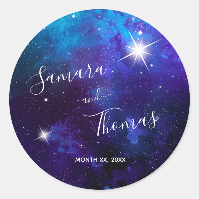 Star Light Blue Sky Wedding Classic Round Sticker (Front)