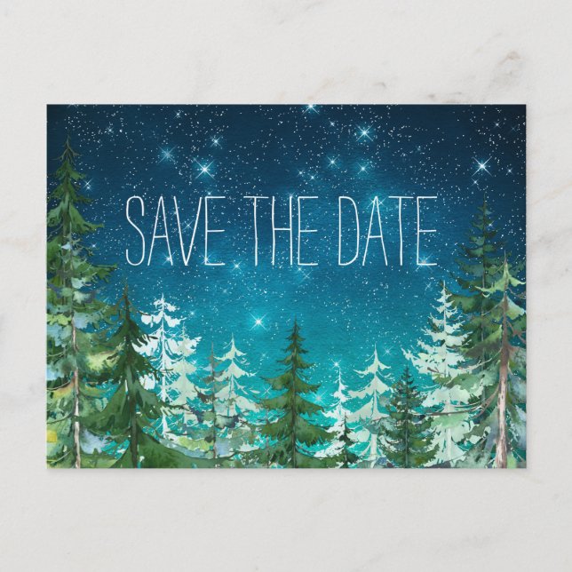 Star Light Night Forest Wedding Save the Postcards (Front)