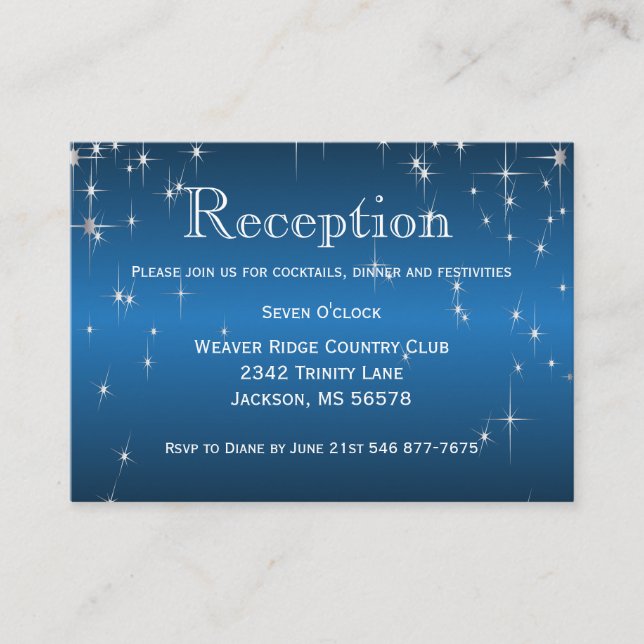 Star Lights in Metallic Blue - Reception Enclosure Card (Front)