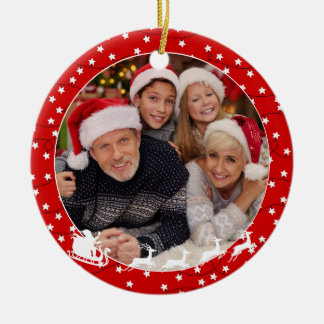 Star Lights Pattern One Photo Christmas Ceramic Ornament
