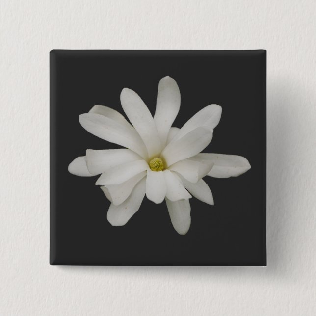 Star Magnolia Flower Badge 2 Inch Square Button (Front)
