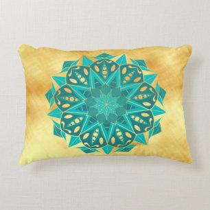 Star Mandala Blue Gold Accent Pillow