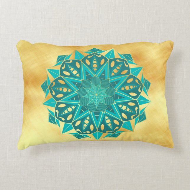 Star Mandala Blue Gold Accent Pillow (Front)