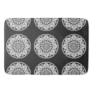 Star Mandala knitting black & white Bath Mat