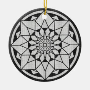 Star Mandala knitting black & white Ceramic Ornament