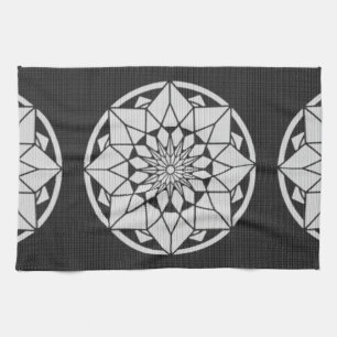 Star Mandala knitting black & white Kitchen Towel