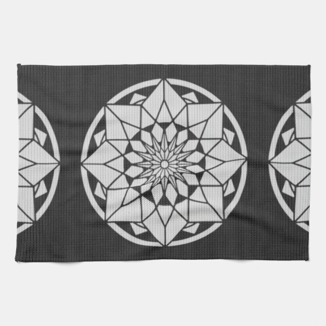 Star Mandala knitting black & white Kitchen Towel (Horizontal)