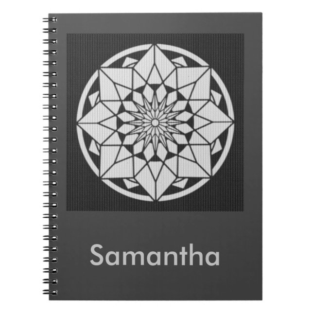 Star Mandala knitting black & white Notebook (Front)
