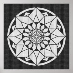 Star Mandala knitting black & white Poster