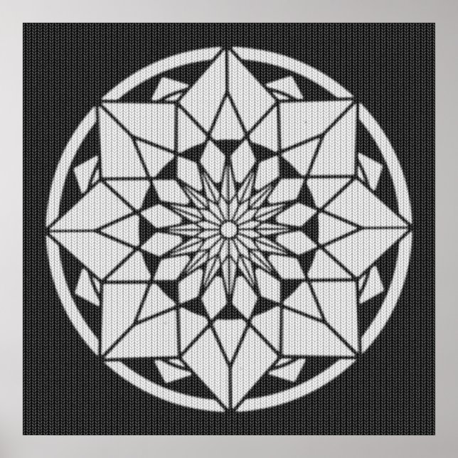 Star Mandala knitting black & white Poster (Front)