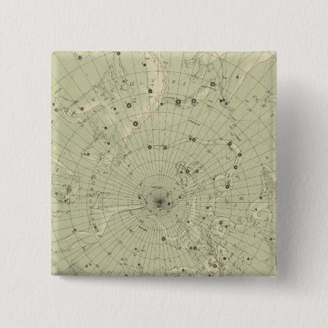 Star map of North polar region 2 Inch Square Button (Front)