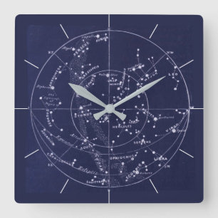 STAR MAP   Vintage deep blue night sky Square Wall Clock