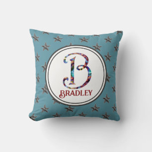 Star Monogram Family Initial Name Nautical Throw Pillow