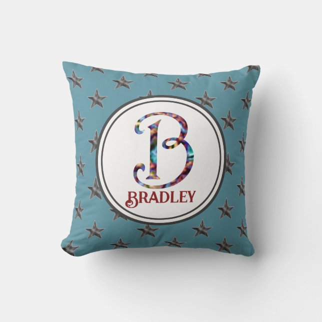 Star Monogram Family Initial Name Nautical Throw Pillow (Front)