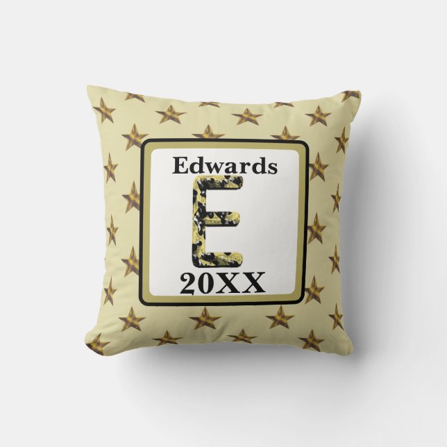 Star Monogram Gold Initial Elegant Home Decor Throw Pillow (Front)