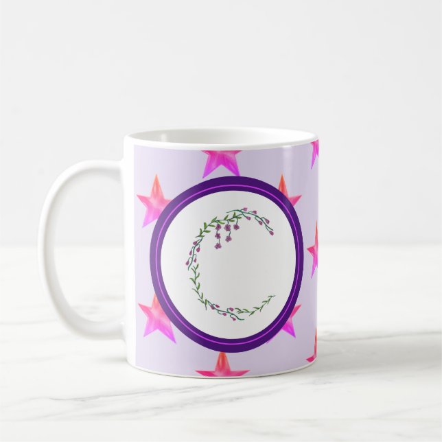 Star Monogram Initial Hand-drawn Nature Home Decor Coffee Mug (Left)