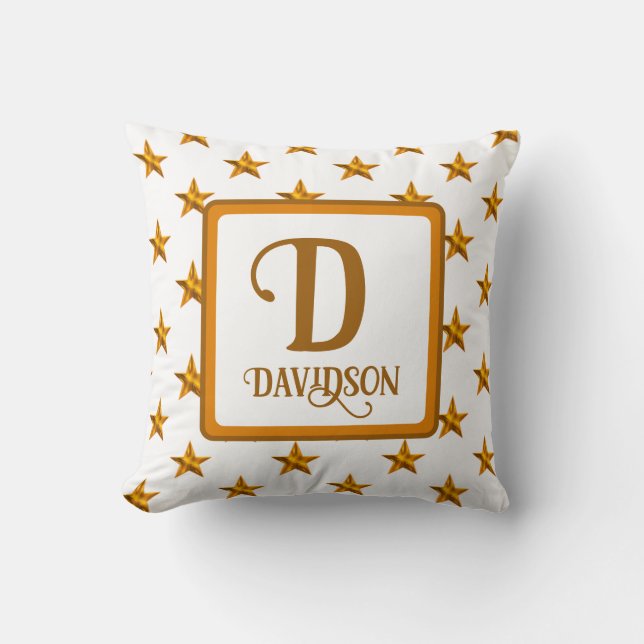 Star Monogram Initial Orange Gold Celestial Decor Throw Pillow (Front)