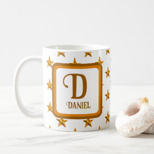 Star Monogram Initial Orange Gold First Name Coffee Mug